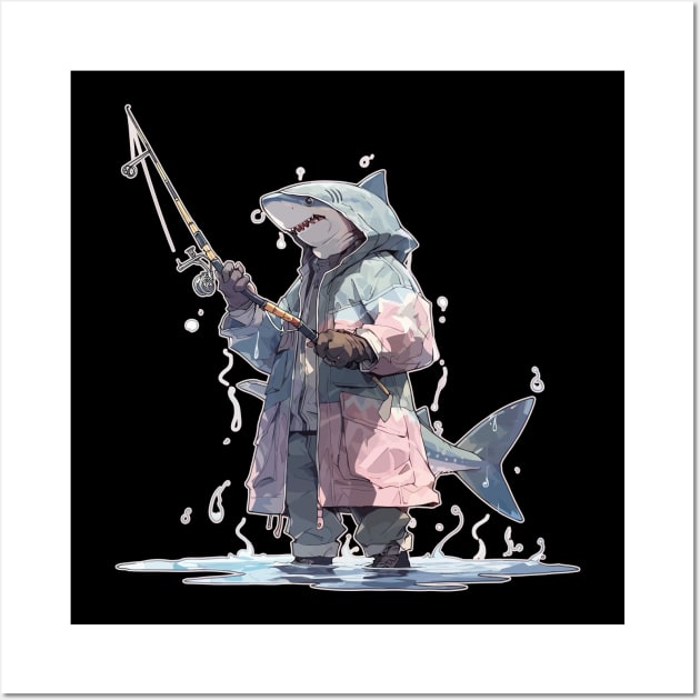 Anime Shark Fishing with a Broken Pole Wall Art by DanielLiamGill